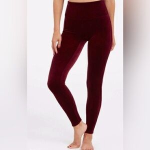 SPANX Small Red Burgundy Velvet Leggings NWT